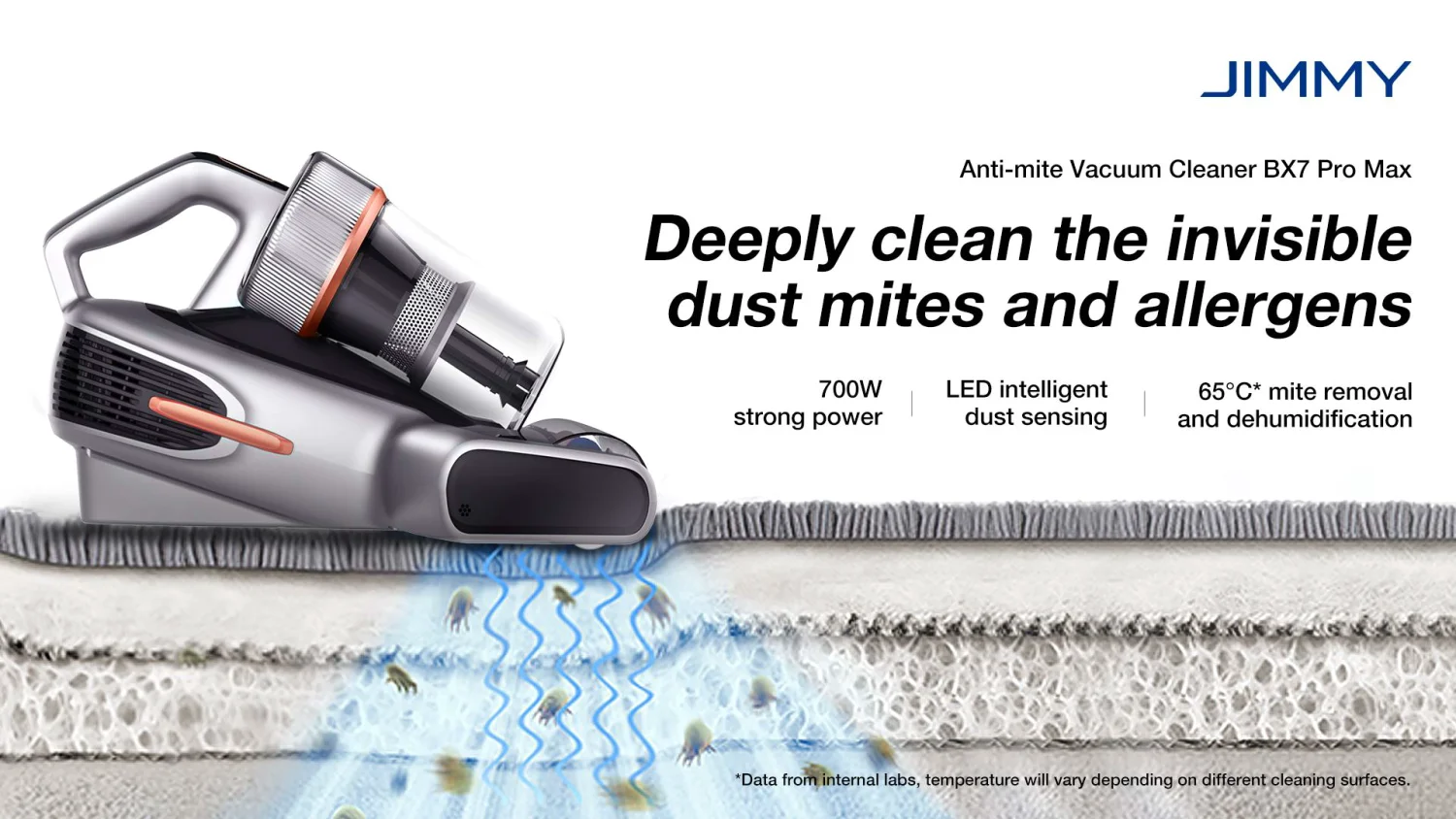 JIMMY BX7 Pro Max cross-section — deeply cleans invisible dust mites and allergens
